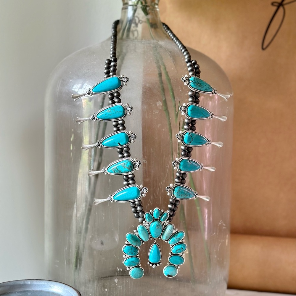 Turquoise Squash Blossom Reproduction necklace